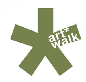 A green asterisk with the words "art*walk" written in white, overlapping part of the symbol.