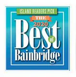 An award badge with the text "Island Readers Pick - The Best of Bainbridge 2020.