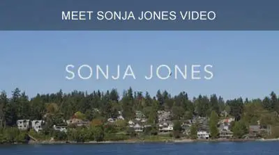 Image showing a waterfront residential area with the text "MEET SONJA JONES VIDEO" at the top and "SONJA JONES" in the center.