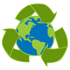 An illustration of Earth encircled by three green arrows forming the recycling symbol.