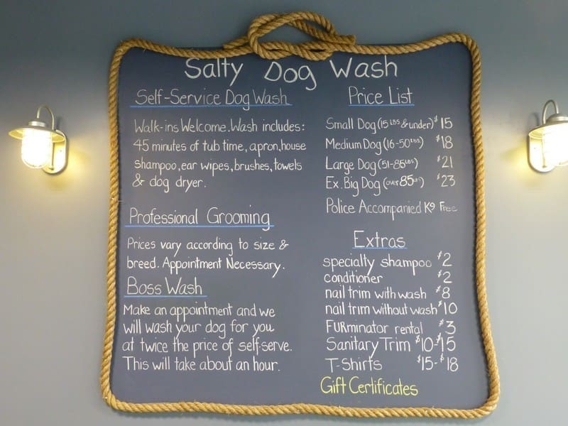 Dog wash and grooming price list.