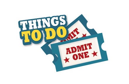 Two blue admit one tickets with the text "Things To Do" in yellow and white above them.