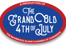 A red, white, and blue oval logo reads "The Grand Old 4th of July, a production of The Bainbridge Island Chamber of Commerce.