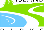 A logo featuring a stylized landscape with a pathway, trees, and water, accompanied by the text "Bainbridge Island Parks Foundation.