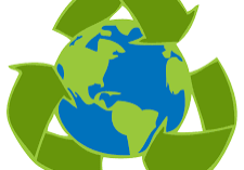 An illustration of Earth encircled by three green arrows forming the recycling symbol.