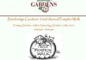 Flyer for Bainbridge Gardens' 22nd Annual Pumpkin Walk on October 16th and 17th, 2015, from 6:00 pm to 8:00 pm, featuring a pumpkin illustration.