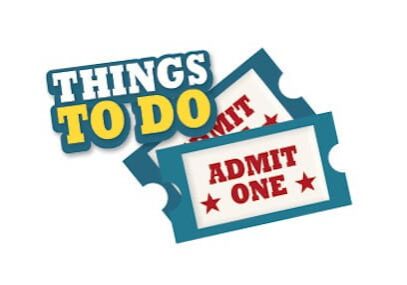 Two blue admit one tickets with the text "Things To Do" in yellow and white above them.