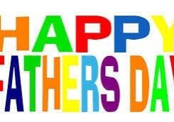 Colorful text saying "Happy Father's Day" on a white background.